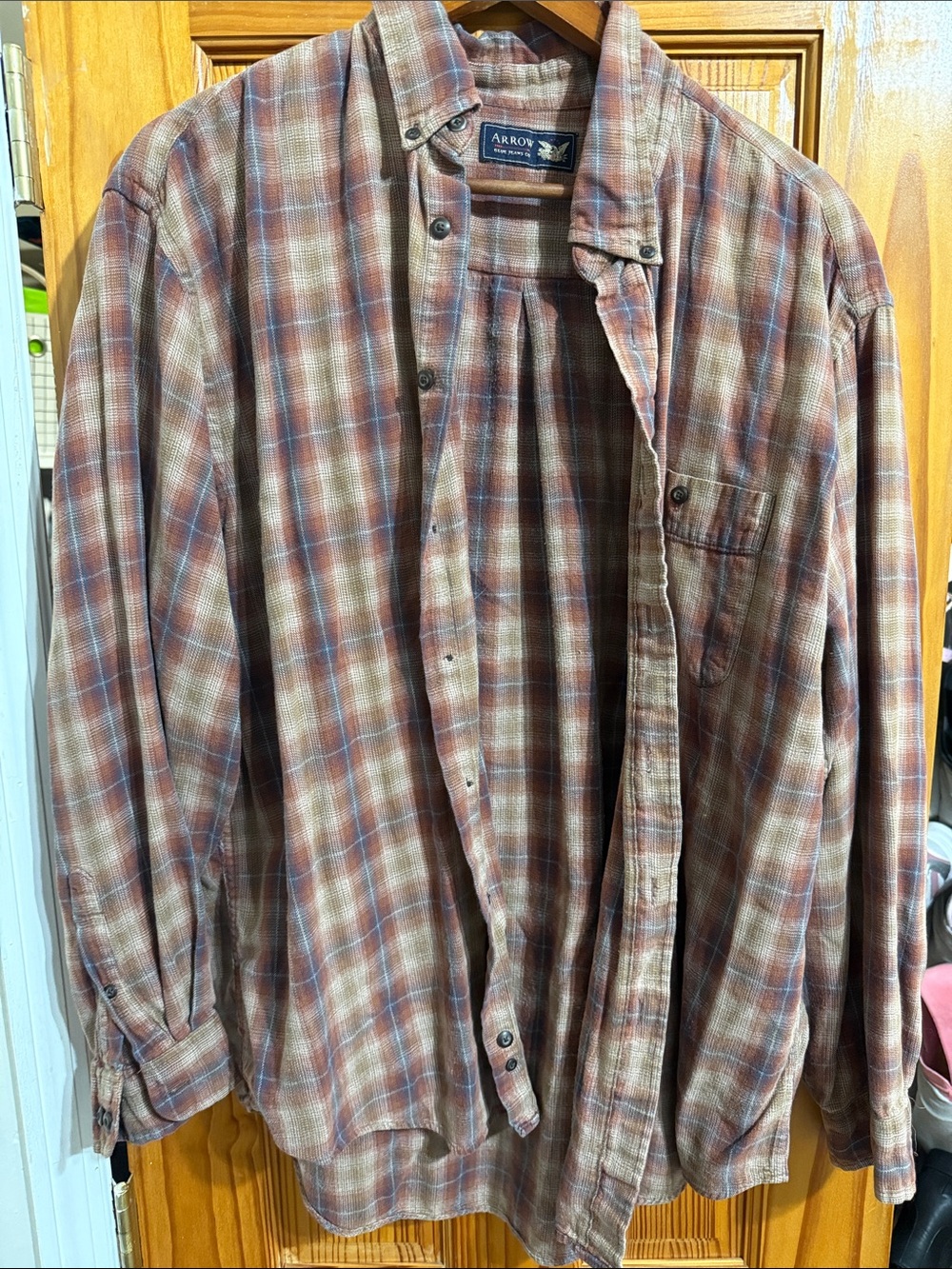 Arrow Men's Rust and Blue Plaid Button-Down Shirt